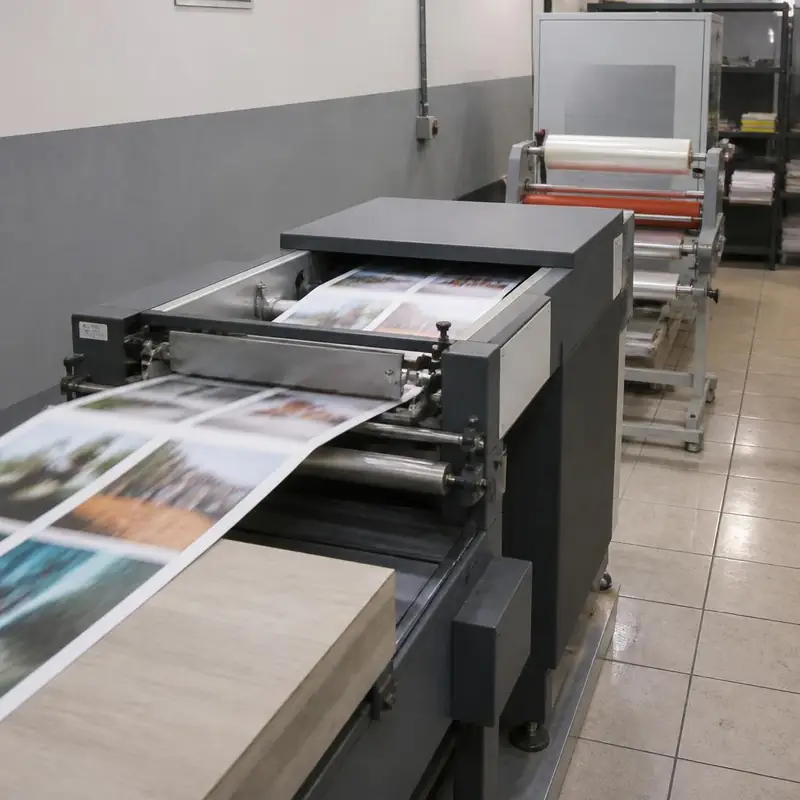 Equipamento gráfico e acabamento em operação